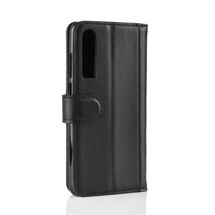 Carteira de Couro Rachado Genuíno com Suporte de Telefone para Huawei P30 - Preto