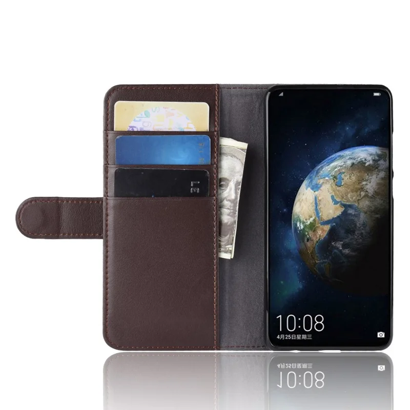 For Huawei P30 Phone Cases Genuine Split Leather Wallet Mobile Cover Stand - Brown