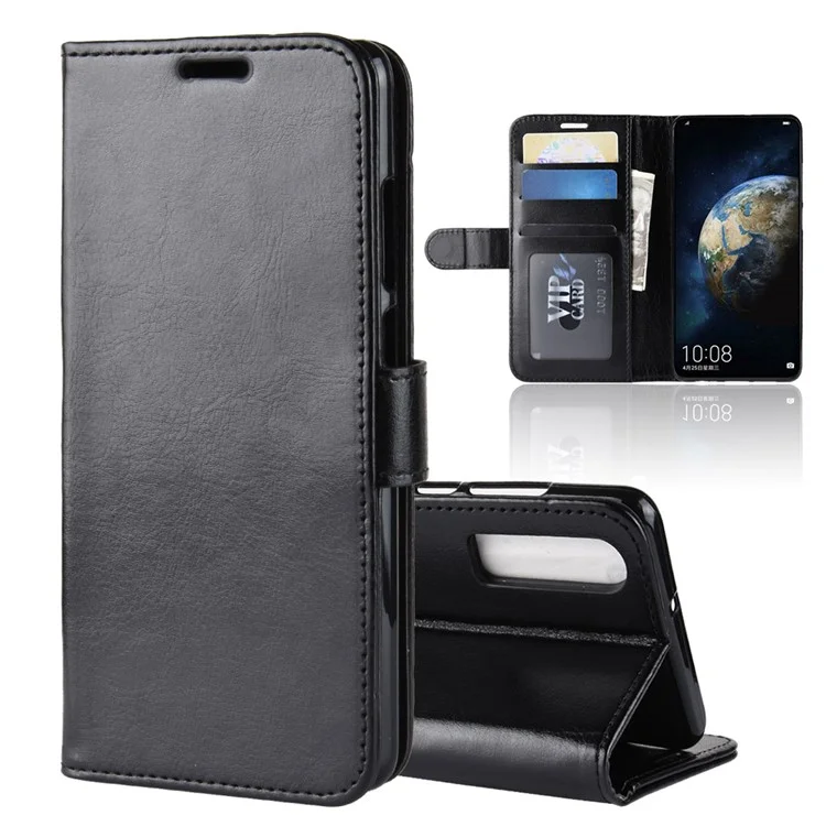 Crazy Horse Wallet Stand Leather Cellphone Case for Huawei P30 - Black