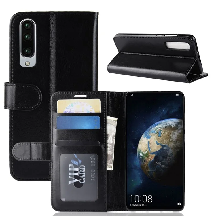 Crazy Horse Wallet Stand Custom Cellphone Case Para Huawei P30 - Negro