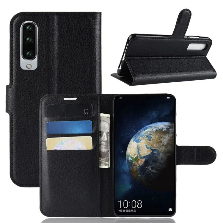 Litchi Texture Wallet Stand Leather Protective Case for Huawei P30 - Black