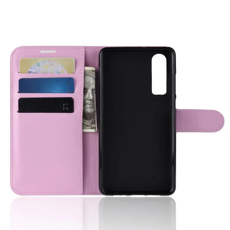 Litchi Textur Wallet Stand Leder Mobile Cover Für Huawei P30 - Rosa