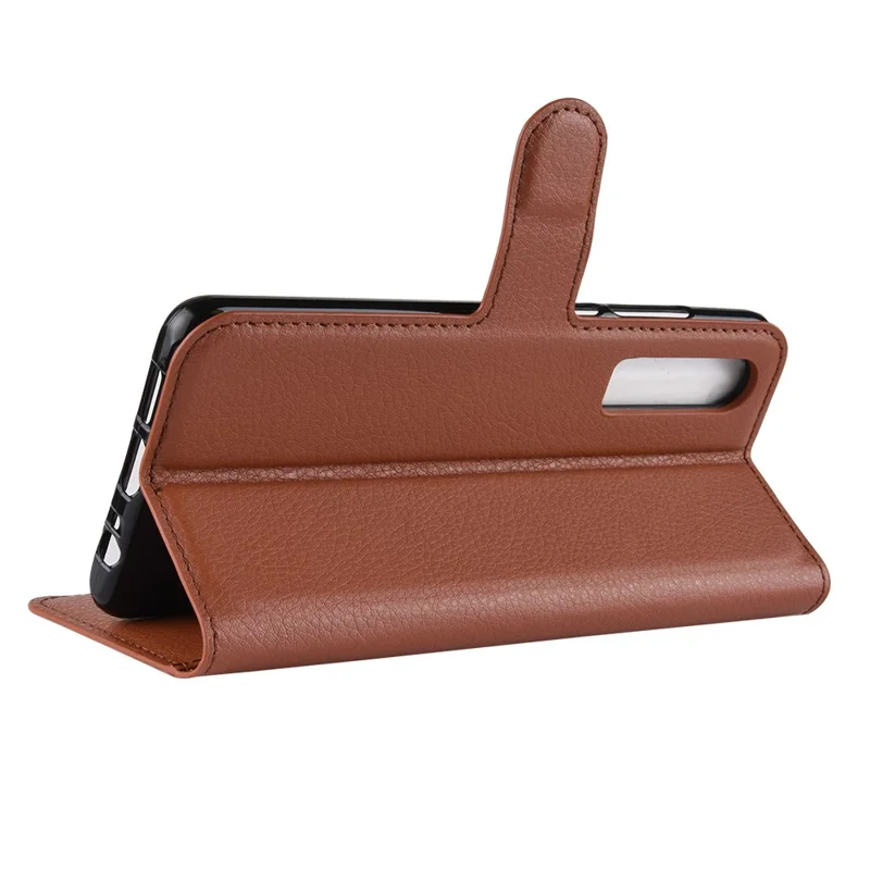 Litchi-struktur pungflip etui i læder til Huawei P30 - Brun