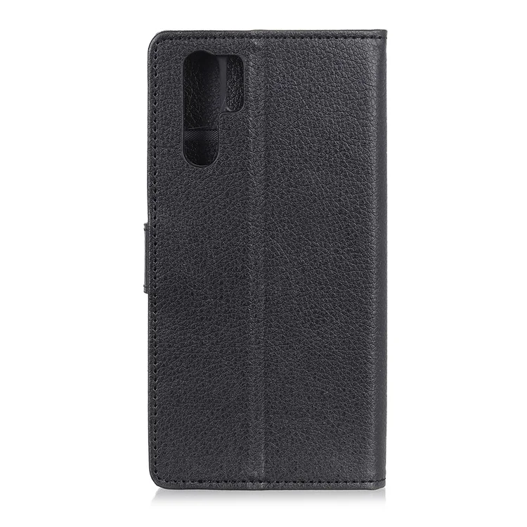 Cartera de piel de litchi Estuche de pie de piel para Huawei P30 Pro - Negro