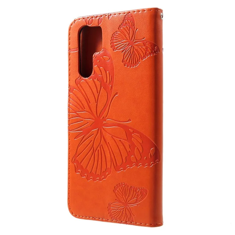 KT Imprinting Flower Series-2 Imprinted Butterfly Wallet Magnetic Stand Leather Cell Phone Shell for Huawei P30 Pro - Orange