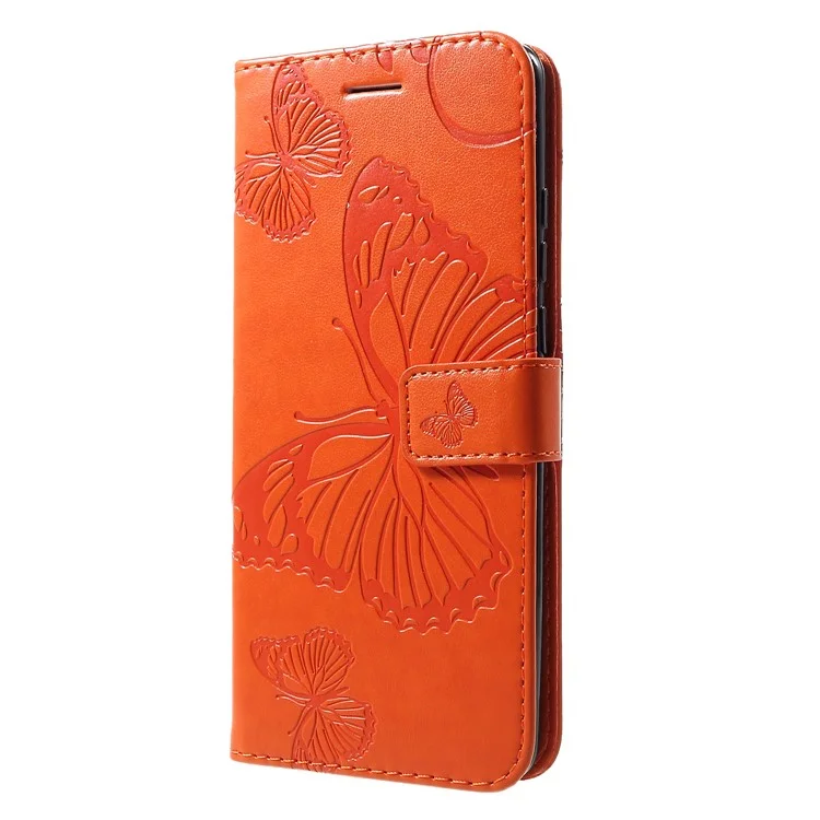 KT Imprinting Flower Series-2 Imprinted Butterfly Wallet Magnetic Stand Leather Cell Phone Shell for Huawei P30 Pro - Orange