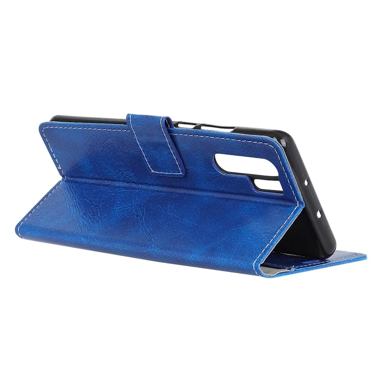 Crazy Horse Texture PU Leather Magnetic Stand Wallet Shell per Huawei P30 Pro - Blu