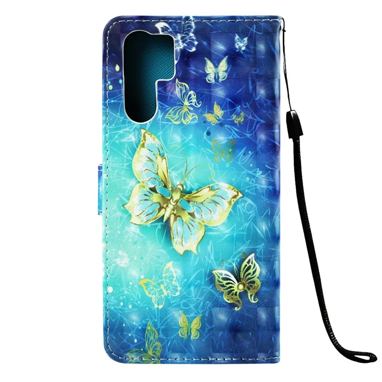 Pattern Printing Light Spot Decor Stand Leather Wallet Cover for Huawei P30 Pro - Gold and Blue Butterfly