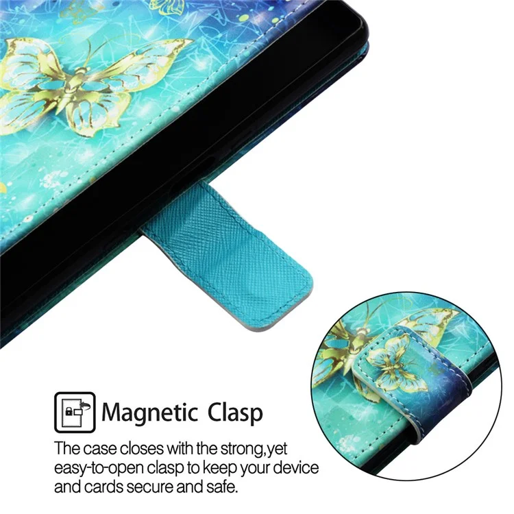 Pattern Printing Light Spot Decor Stand Leather Wallet Cover for Huawei P30 Pro - Gold and Blue Butterfly