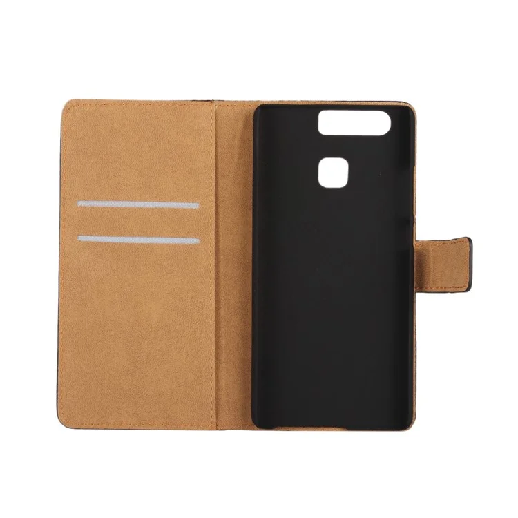 Genuine Split Leather Flip Case Cover for Huawei P9 - Black