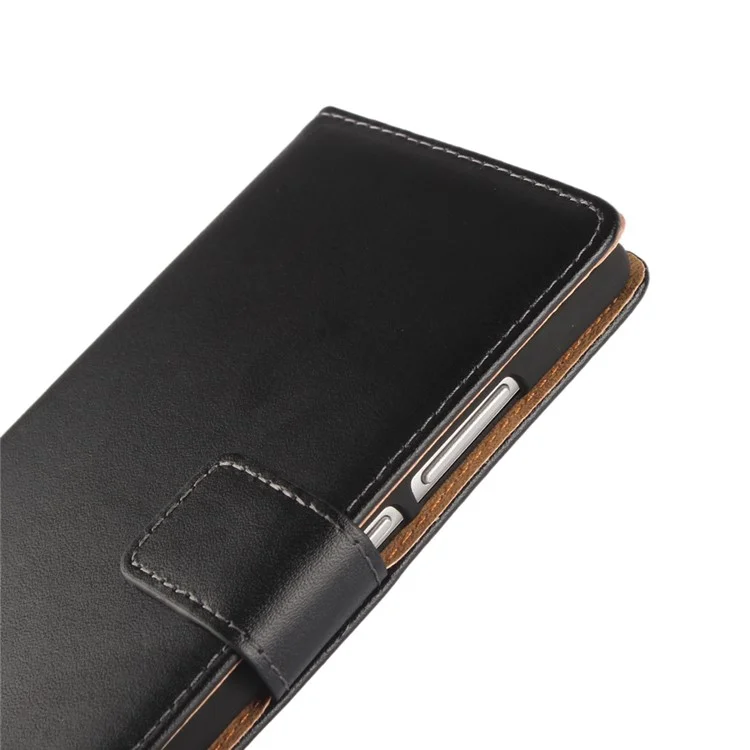 Genuine Split Leather Flip Case Cover for Huawei P9 - Black
