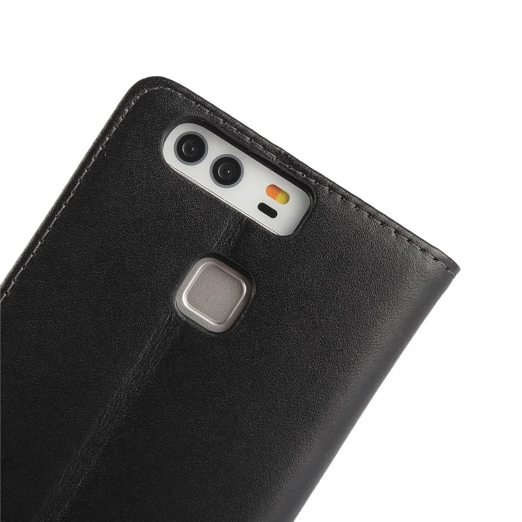 Genuine Split Leather Flip Case Cover for Huawei P9 - Black