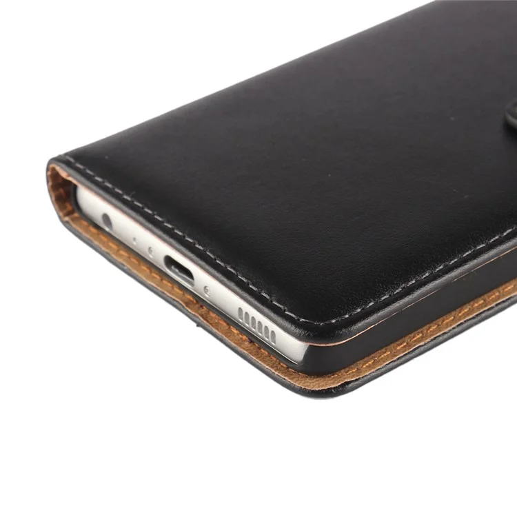 Genuine Split Leather Flip Case Cover for Huawei P9 - Black