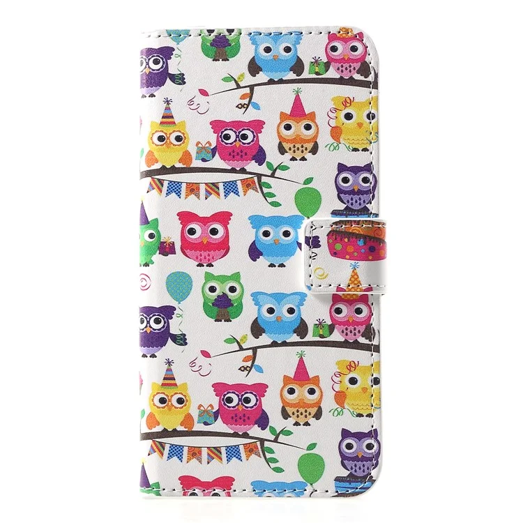 Patterned Card Holder Stand Leather Case for Huawei P30 - Multiple Cute Owls