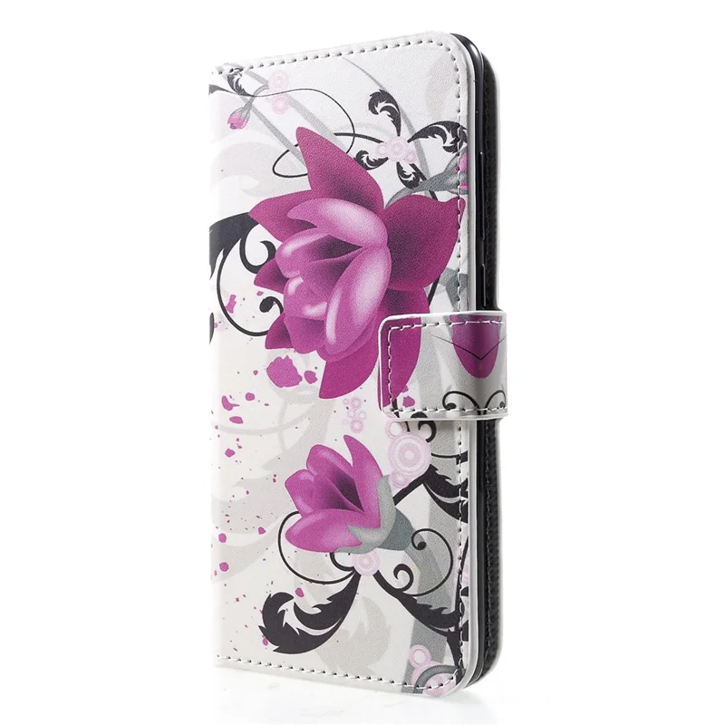 Patterned Card Holder Stand Leather Mobile Cover for Huawei P30 - Blossoming Purple Flowers