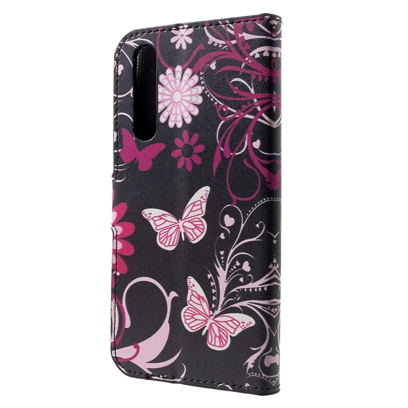 Patterned Card Holder Stand Leather Accessory Case for Huawei P30 - Butterfly Flower