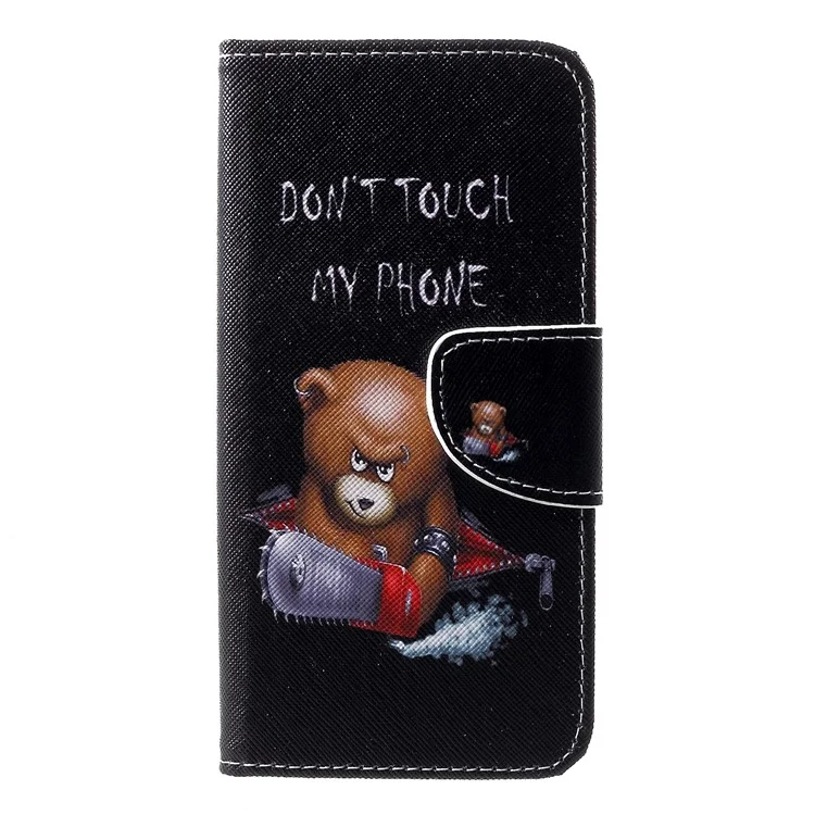 Cross Texture Pattern Printing Leather Wallet Case for Huawei P30 - Angry Bear and Warning