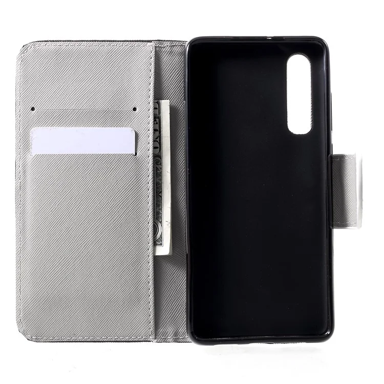 Custodia in pelle con motivo a texture incrociata per Huawei P30 - Angry Bear e Warning