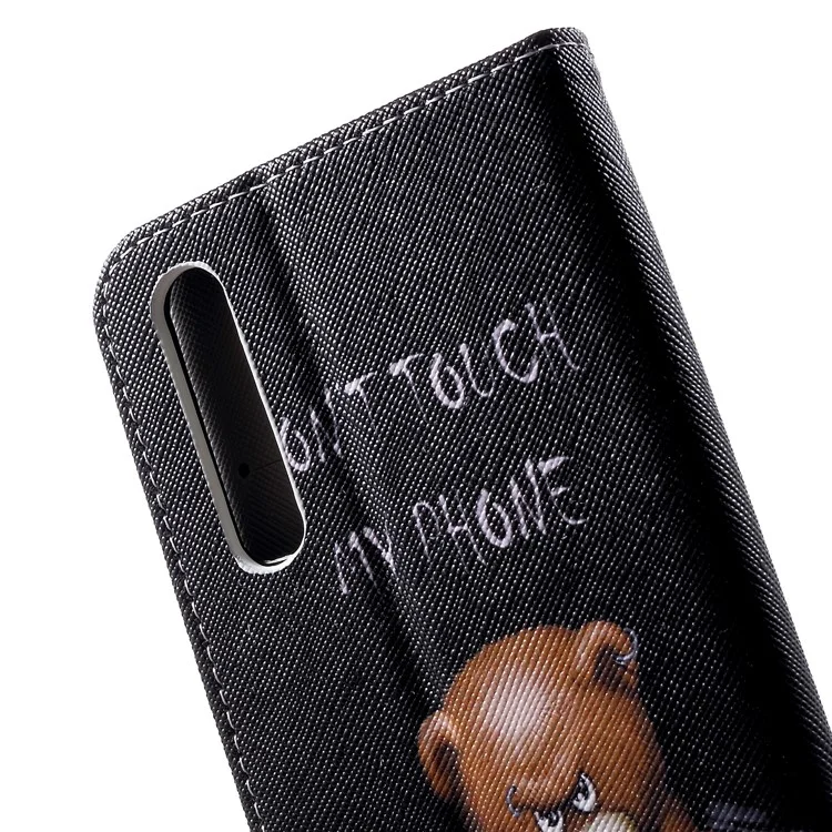 Cross Texture Pattern Printing Leather Wallet Case for Huawei P30 - Angry Bear and Warning