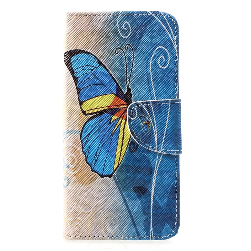 Cross Texture Pattern Printing Leather Wallet Accessory Casing for Huawei P30 - Blue Butterfly