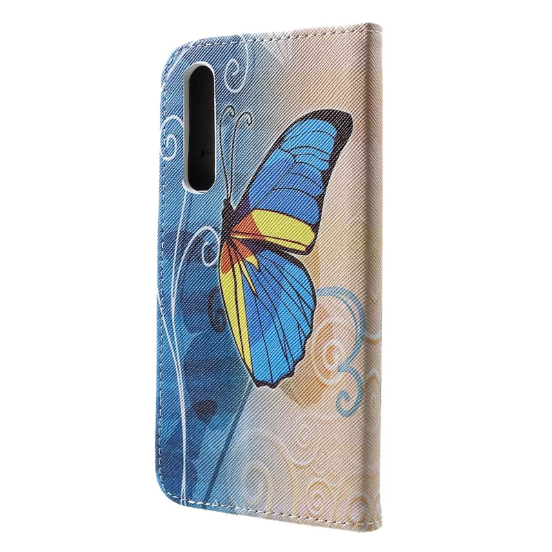 Cross Texture Pattern Printing Leather Wallet Accessory Casing for Huawei P30 - Blue Butterfly