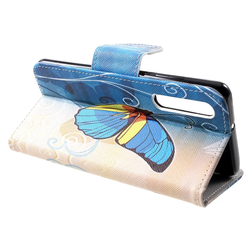 Cross Texture Pattern Printing Leather Wallet Accessory Casing for Huawei P30 - Blue Butterfly