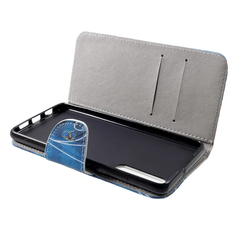 Cross Texture Pattern Printing Leather Wallet Accessory Casing for Huawei P30 - Blue Butterfly
