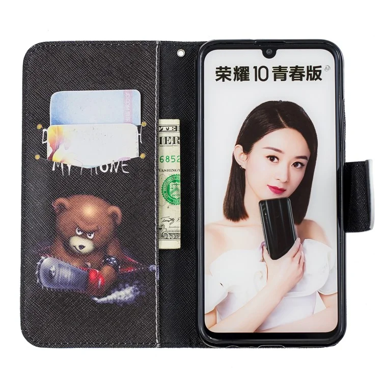 Pattern Printing PU Leather Flip Cover for Huawei P Smart (2019) / Honor 10 Lite - Bear And Its Warnings