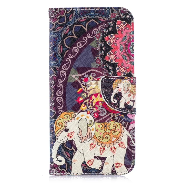 Pattern Printing Leather Follio Flip Cover Per Huawei P Smart (2019) / Onore 10 Lite - Elefante e Pavone