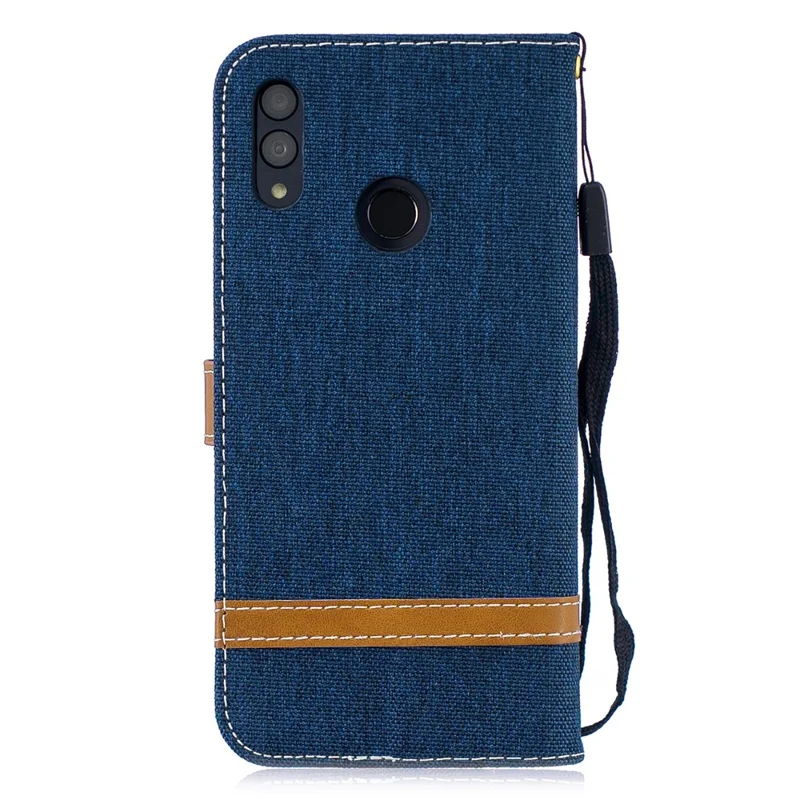 Two-tone Jean Cloth PU Leather Mobile Cover with Stand for Huawei P Smart (2019) / Honor 10 Lite - Dark Blue