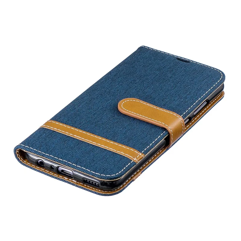 Two-tone Jean Cloth PU Leather Mobile Cover with Stand for Huawei P Smart (2019) / Honor 10 Lite - Dark Blue