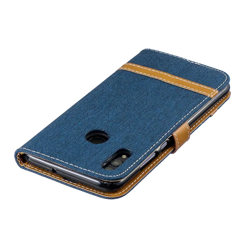Two-tone Jean Cloth PU Leather Mobile Cover with Stand for Huawei P Smart (2019) / Honor 10 Lite - Dark Blue