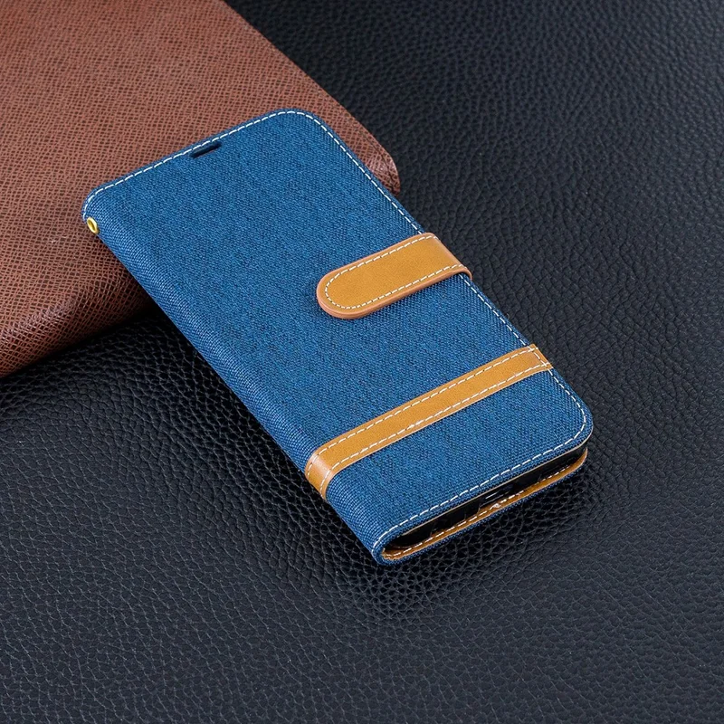 Two-tone Jean Cloth PU Leather Mobile Cover with Stand for Huawei P Smart (2019) / Honor 10 Lite - Dark Blue