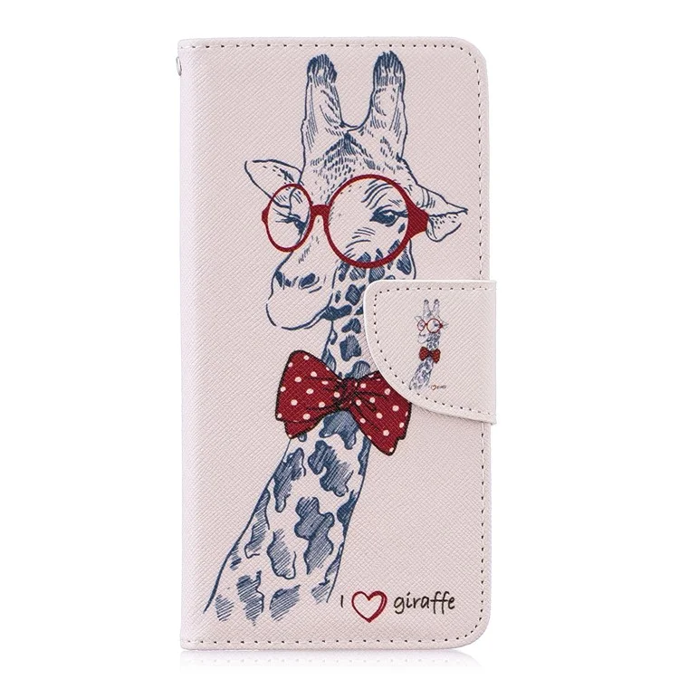 Pattern Printing PU Leather Flip Case for Huawei P30 - Giraffe Wearing Glasses