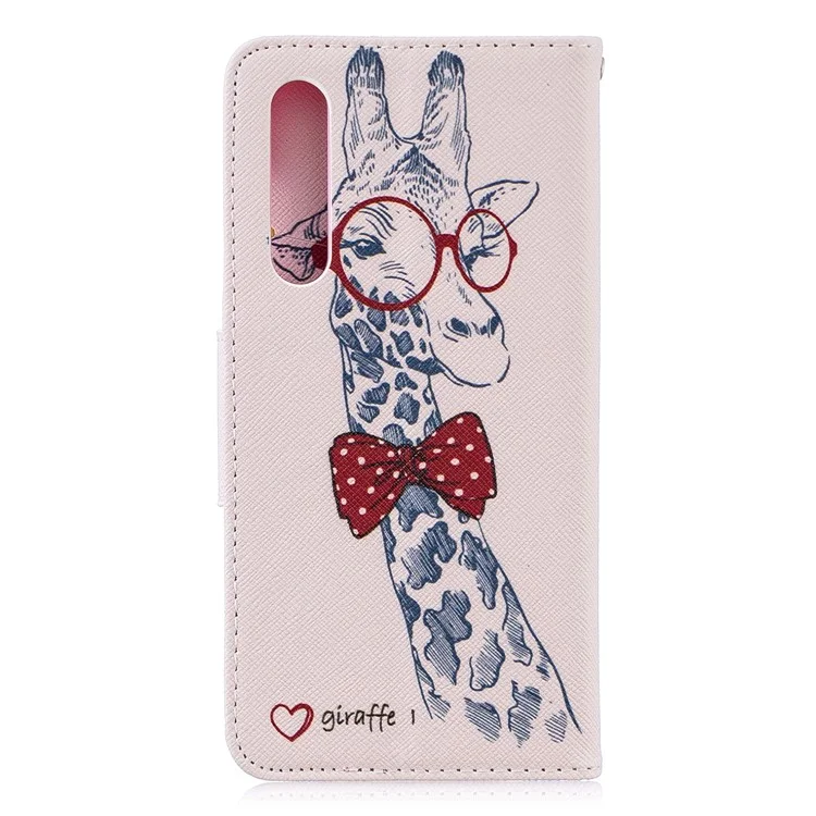 Pattern Printing PU Leather Flip Case for Huawei P30 - Giraffe Wearing Glasses