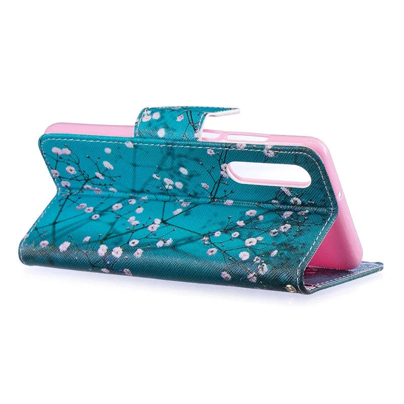 Pattern Printing PU Leather Mobile Phone Case Accessory for Huawei P30 - Tree with Flowers