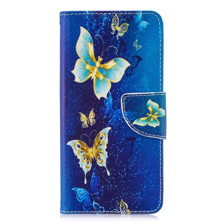 Pattern Printing PU Leather Protection Case for Huawei P30 - Blue Butterflies