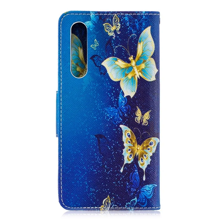 Custodia di Protezione in Pelle PU Stampa di Pattern Per Huawei P30 - Farfalle Blu