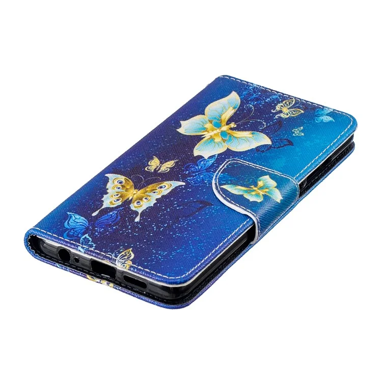 Musterdruckpu -lederschutzkoffer Für Huawei P30 - Blaue Schmetterlinge