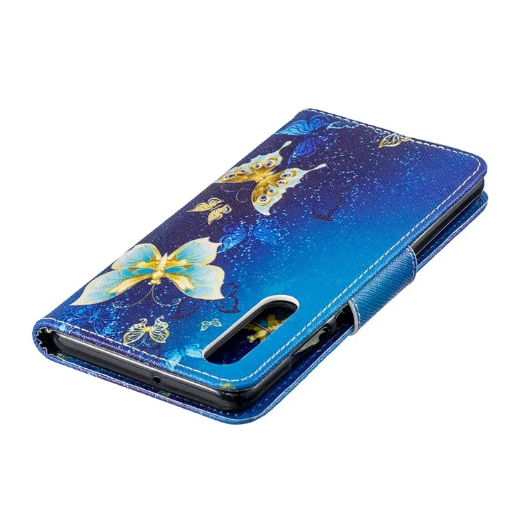 Musterdruckpu -lederschutzkoffer Für Huawei P30 - Blaue Schmetterlinge