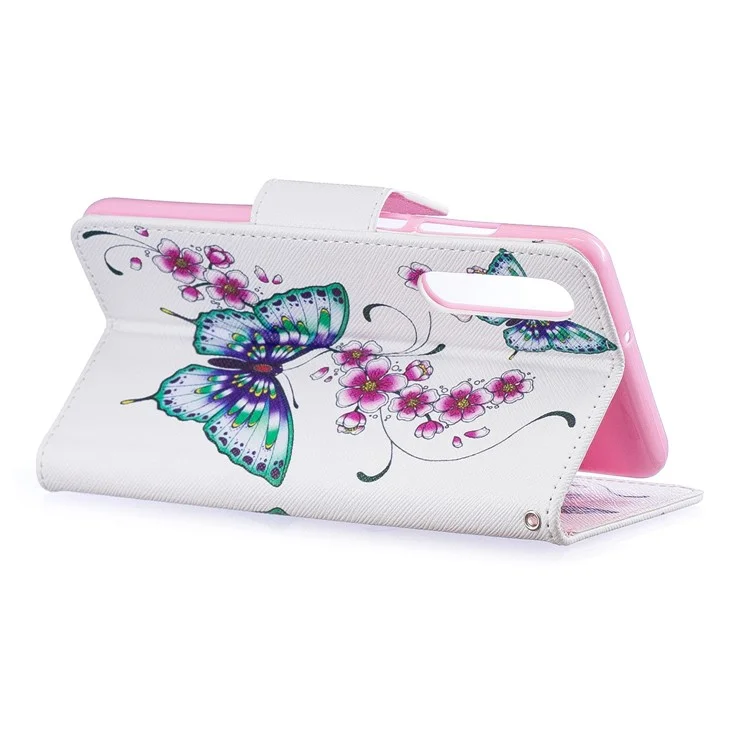 Pattern Printing PU Leather Phone Cover with Wallet for Huawei P30 - Butterflies and Flowers