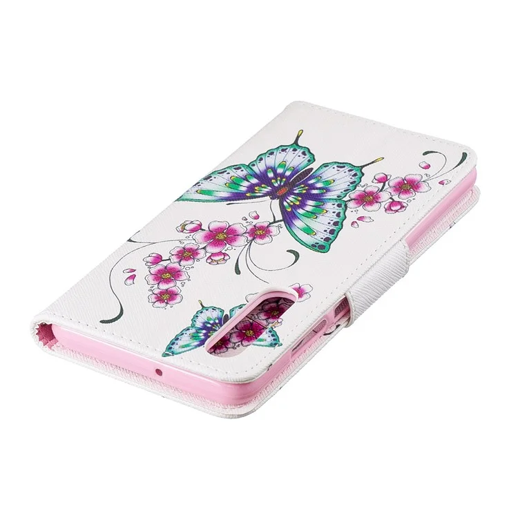 Impressão de Padrões Capa de Couro PU Com Carteira Para Huawei P30 - Borboletas e Flores