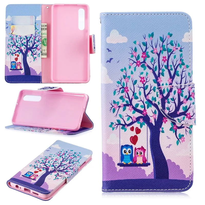 Pattern Printing PU Leather Mobile Phone Case for Huawei P30 - Two Swinging Owls