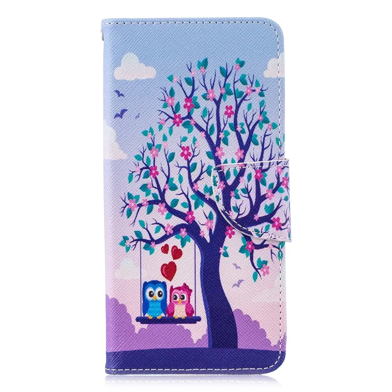 Pattern Printing PU Leather Mobile Phone Case for Huawei P30 - Two Swinging Owls