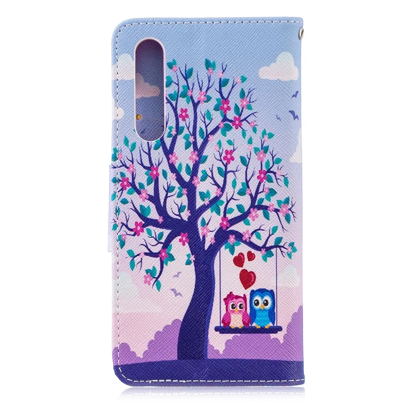 Pattern Printing PU Leather Mobile Phone Case for Huawei P30 - Two Swinging Owls