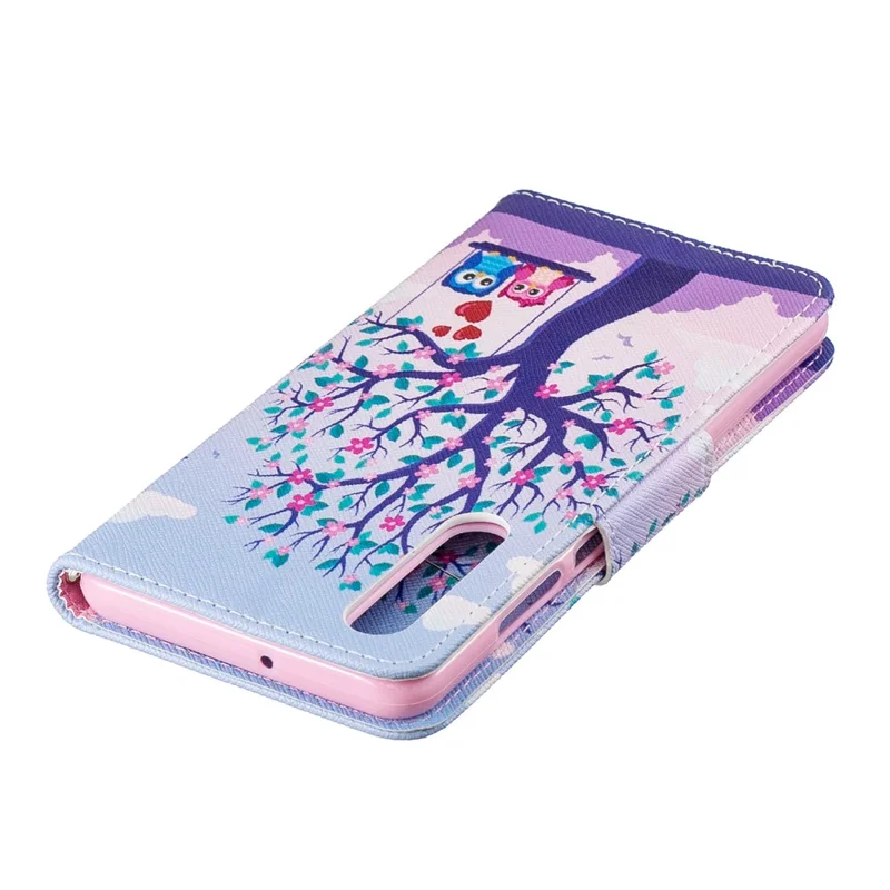 Pattern Printing PU Leather Mobile Phone Case for Huawei P30 - Two Swinging Owls