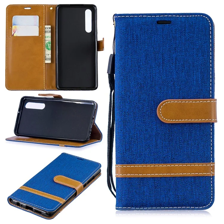 Two-tone Jean Cloth PU Leather Flip Case for Huawei P30 - Baby Blue