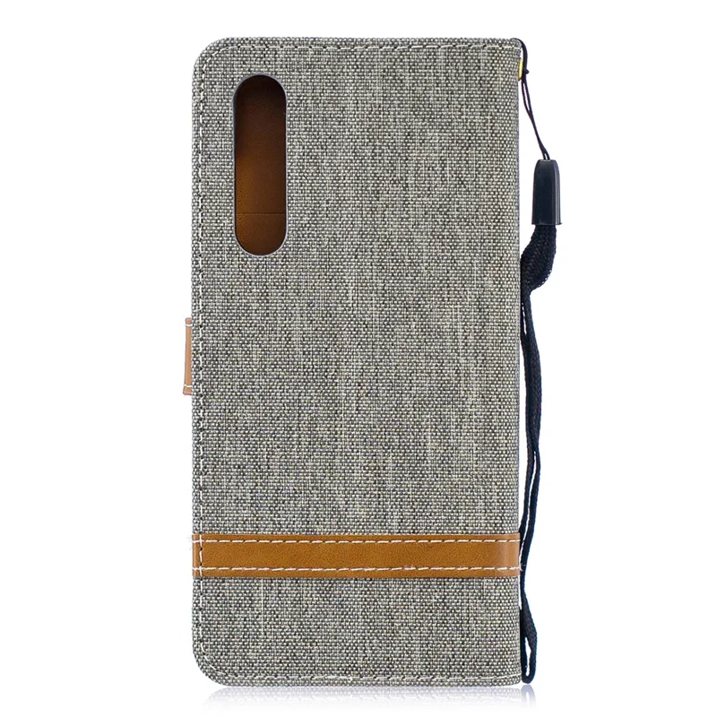 Two-tone Jean Cloth PU Leather Flip Mobile Phone Case for Huawei P30 - Grey