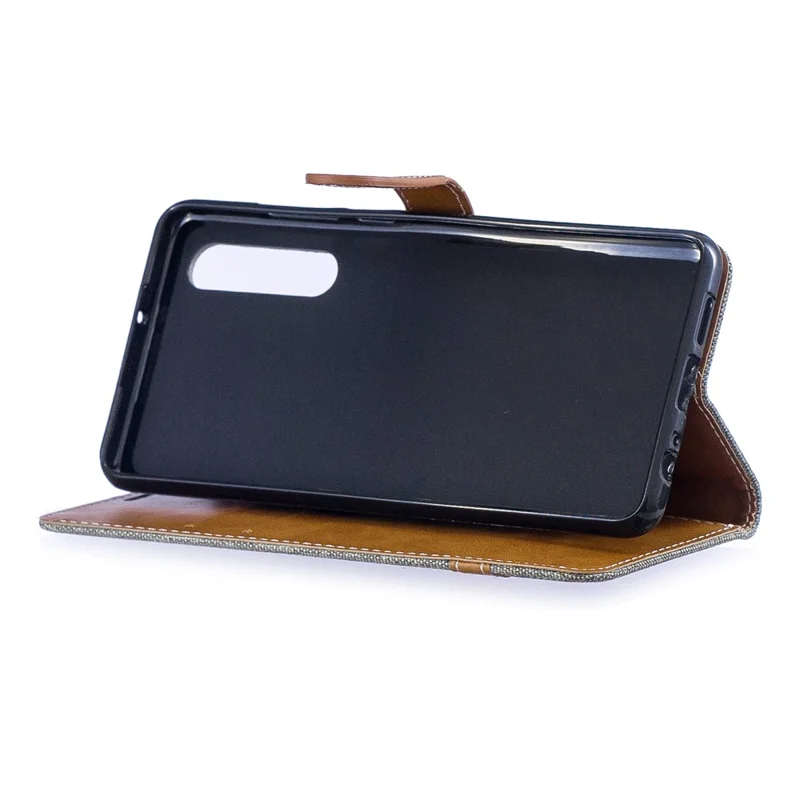 Two-tone Jean Cloth PU Leather Flip Mobile Phone Case for Huawei P30 - Grey