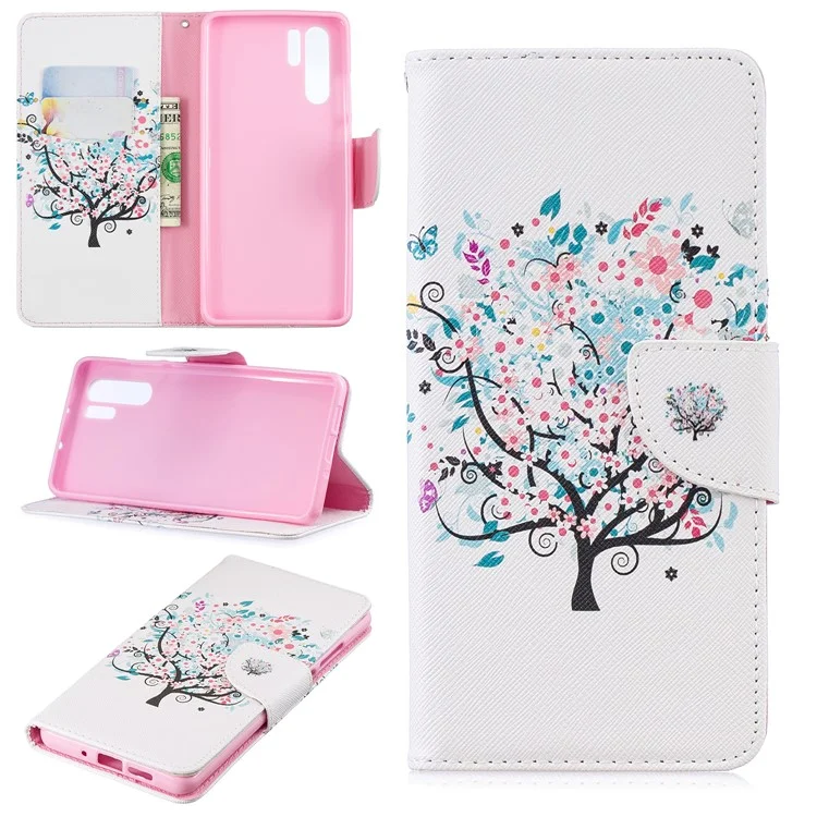 Pattern Printing Willet Stand Case Para Huawei P30 Pro - Árbol de Flores